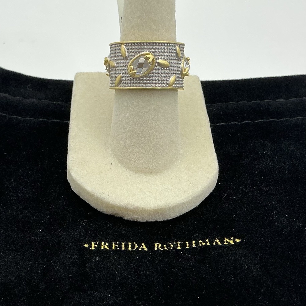 Freida Rothman Fleur Bloom Ring Sterling Silver Two Tone CZ Size 6 NWT